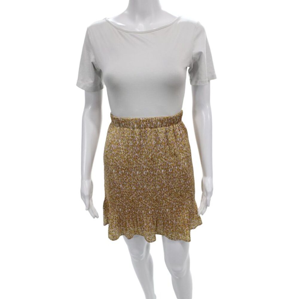 Cotelac Womens Mini Skirt Yellow Floral Pull On 100% Polyester Size 1